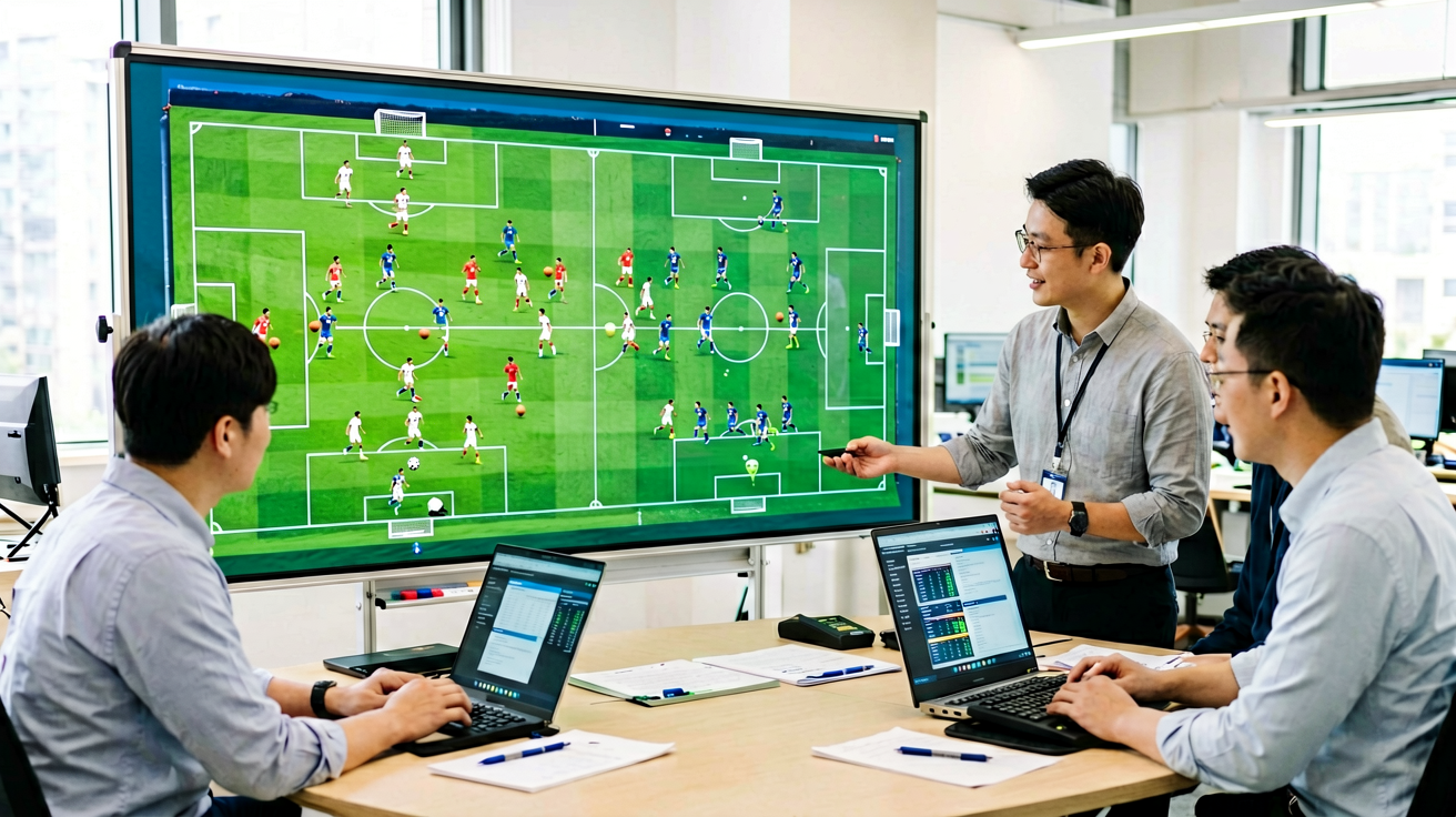 足球比赛战术板分析，展示球队阵型与比赛策略